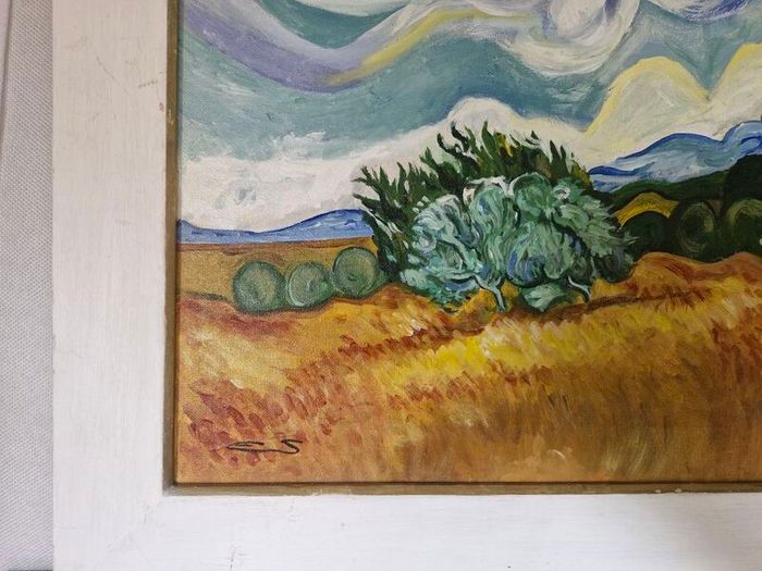 Original Handpainted Van Gogh "Cypress Trees" Reproduction  Oil on Canvas