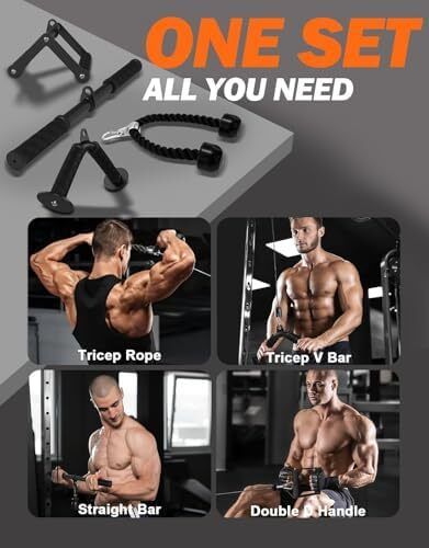 Cable Machine Attachment Set, Lat Pulldown Attachments for Home Gym Equipment, Tricep Pull Down Attachment for Home Gym Accessories, Lat Pull Down Bar and Tricep Rope Cable Attachment