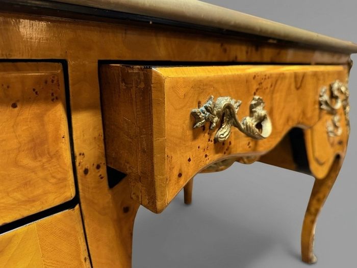 Louis XV Style Burl Walnut Writing Desk with Leather Top