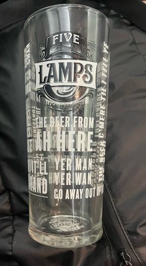 Five lamps Open gate pint beer Glasses
