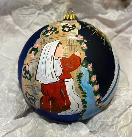 Christmas Tree decoration - hand painted glass bauble of Lourdes