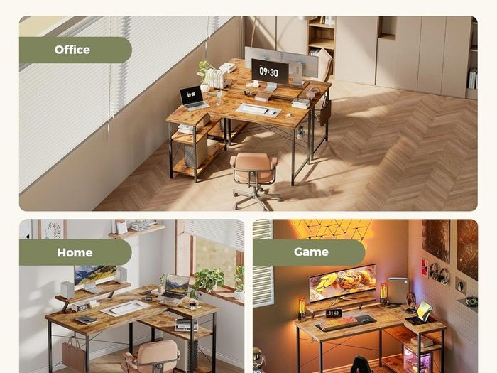 L-Shaped Desk with LED, 120x70cm Computer Desk with Monitor Stand