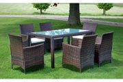 7 Piece Outdoor Dining Set with Cushions Poly Rattan Brown
