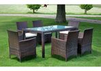7 Piece Outdoor Dining Set with Cushions Poly Rattan Brown