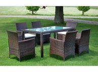 main image for ad 7 Piece Outdoor Dining Set with Cushions Poly Rattan Brown