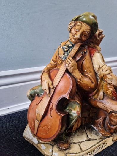 Rare Large Antique Ornament 1960s  Chalkware ' The Buskers'