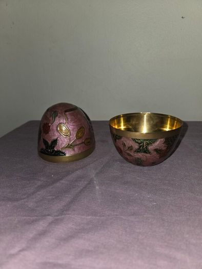 Cloisonne Brass Egg Trinket Box