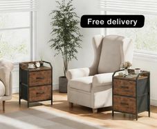 Bedside Table with 2 Storage Fabric Drawers