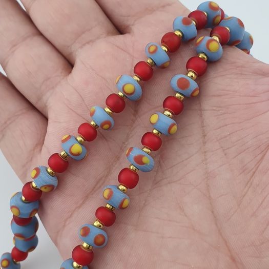 Antique Venetian Style Tiny Eyes Glass & Venetian WhiteHeart Glass Beads Necklace