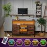 Vintage Living Room Cabinet with LED Lighting, Vintage Chest of Drawers with 4 Drawers, 110 x 30 x 78 cm, 2 USB and 2 AC Ports, Wooden Sideboard for Living Room, Perfect for Sideboard Kitchen Image 3