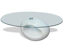 Coffee Table with Oval Glass Top High Gloss White
