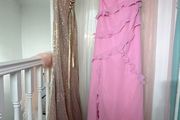 Peach Pink Ruffle Strap Long Gown