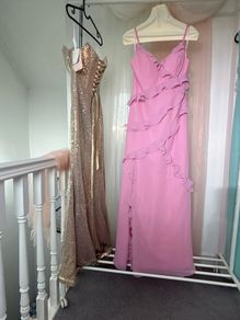 Peach Pink Ruffle Strap Long Gown