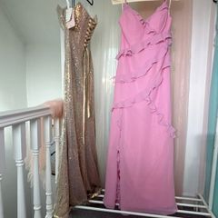 Peach Pink Ruffle Strap Long Gown