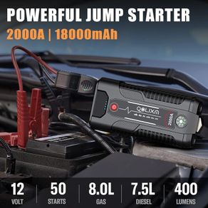 Dl100 Jump Starter, 2000A 18000mAh Battery Starter for Up 8.0L Gas/7.5L Diesel Engines, Car Starter