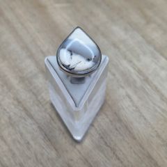 Vintage Sterling Silver 925 Dendritic Merlinite Opal Quartz Teardrop Statement Ring