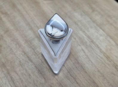 Vintage Sterling Silver 925 Dendritic Merlinite Opal Quartz Teardrop Statement Ring