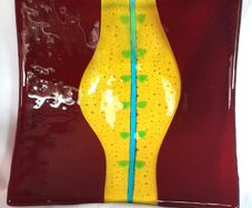 Red and yellow fused glass tray