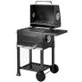 Portable Charcoal Grill with Stainless Steel Grates Side Shelf Thermometer Ash Pan and Wheels Black Image 4