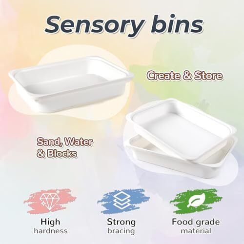 FUN Kids Sensory Table and 2 Chairs Set with Storage Bins & Shelves, Toddler Activity Table with Blackboard and Whiteboard, Childrens Art Table for Drawing Sand and Water Play Ages 3 to 8