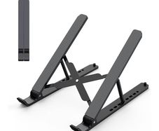 Adjustable Laptop Riser ABS Silicone Foldable Lap Desk Portable Computer Holder, Ventilated Cooling Notebook Stand for 10 15.6 Laptops,Tablet-Black