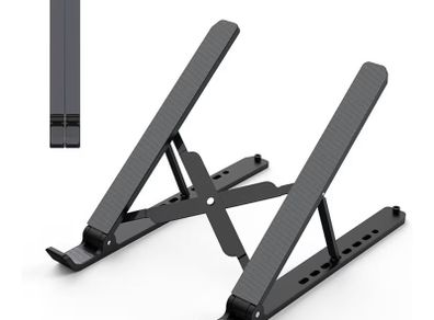 Adjustable Laptop Riser ABS Silicone Foldable Lap Desk Portable Computer Holder, Ventilated Cooling Notebook Stand for 10 15.6 Laptops,Tablet-Black
