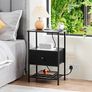 Bedside Table Set of 2 with Charging Station, Nightstand with Fabric Drawer, Small Side Table with Open Storage Shelf, Bedside Cabinets for Living Room, Bedroom, Small Space Black Image 5