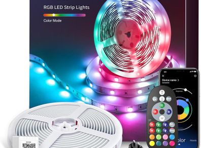 Led Strip Light 15M, Bluetooth APP & Remote Control, Music Sync Color Changing RGB SMD Led Light Strips for Bedroom, Home, Party, Kitchen Decoration (1x15M)