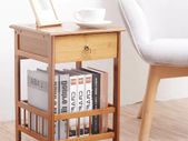 Bamboo Bedside Table with Drawer Bedroom Nightstand Plant Storage Shelving Unit