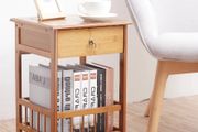 Bamboo Bedside Table with Drawer Bedroom Nightstand Plant Storage Shelving Unit