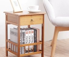 Bamboo Bedside Table with Drawer Bedroom Nightstand Plant Storage Shelving Unit