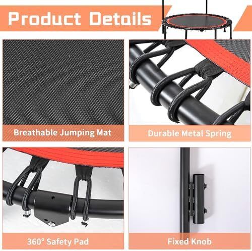 ound Trampoline 40"/48" Foldable Easy-To-Install Trampoline for Adults,With 4-Position Adjustable Handrails Trampoline,Suitable for Indoor Outdoor Body Exercises, Fitness Max Load 400lbs/450lbs