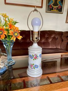 Vintage Decorative Porcelain Blue and Pink Floral Accent Table Lampbase