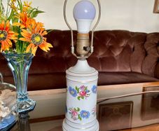 Vintage Decorative Porcelain Blue and Pink Floral Accent Table Lampbase