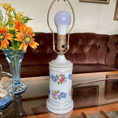 Vintage Decorative Porcelain Blue and Pink Floral Accent Table Lampbase