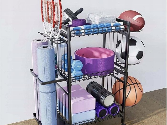 Gym Rack Organiser Storage Sport Equipment Fitness Organizer for DumbbellsYoga Mats Kettlebells Resistance Bands