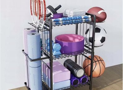 Gym Rack Organiser Storage Sport Equipment Fitness Organizer for DumbbellsYoga Mats Kettlebells Resistance Bands