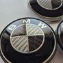 Full set of BMW black carbon fibre caps/badges (E Series) FREE POST Image 2