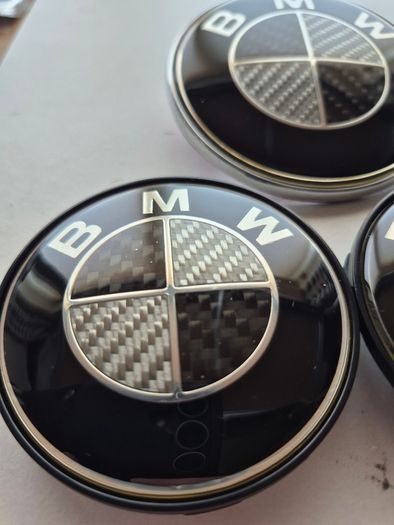 Full set of BMW black carbon fibre caps/badges (E Series) FREE POST
