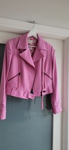 VALENTINO pink wool biker cropped jacket Sz 44 Italian = (Fit 12 UK) - Rrp 695 (New)