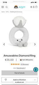 New JELLYCAT Amuseables Diamond Ring