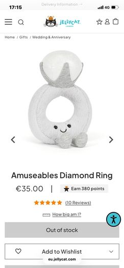 New JELLYCAT Amuseables Diamond Ring