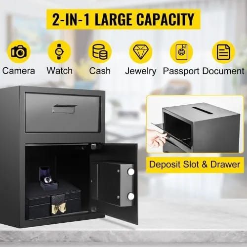 Digital Depository Safe 48 L Electronic Code Lock, Deposit Safe with Two Emergency Keys and Deposit Slot, Restaurant Safe Made of Carbon Steel, Depository Box for Home, Hotel and Office