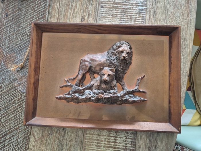 Vintage Framed Cooper Lion and Lioness gift present home house picture art deco ornament