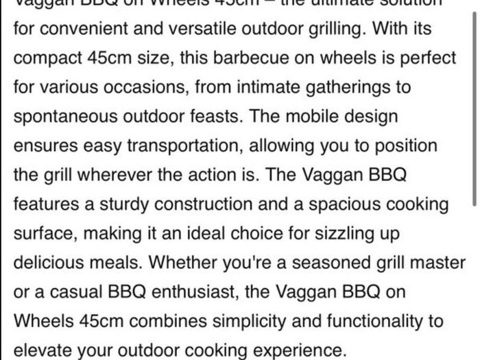 Vaggan bbq on wheels 45cm  Brand new in box
