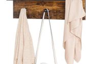Wall Coat Rack in Industrial Design, Vintage with 3 Hooks, Bar and Shelf 40 x 60 x 21.5 cm, Wood/Black