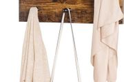 Wall Coat Rack in Industrial Design, Vintage with 3 Hooks, Bar and Shelf 40 x 60 x 21.5 cm, Wood/Black