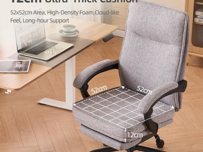 Office Chairs for Home, Ergonomic Office Chair with Footrest 90 135 Recline 150kg Heavy Duty Fabric Computer Desk Chair with Linkage Armrests, Adjustable Height for Napping and Gaming
