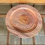 Beautiful vintage hand-carved wooden tray featuring an intricate floral border and a decorative brass inlay geometric star motif in the centre. The craftsmanship is detailed and very tactile, giving this piece a rich, warm character. The tray is solid and Image 9