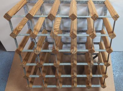 25-Bottle Traditional Pine & Galvanized Wine Rack